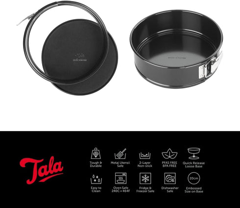 Tala Performance, 20cm Springform Round Cake Tin, Professional Gauge Carbon Steel with Whitford Eclipse Non-Stick Coating, Loose Base, Easy Releas...