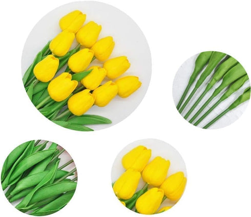 Artificial Tulips 10Pcs Real Touch Fake Tulips PU Flower Arrangement Bouquets for Home Party Decoration (Yellow)...