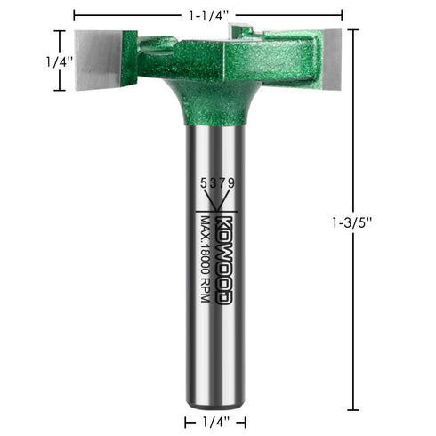 CNC Spoilboard Surfacing Router bit, 1/4'' Shank, 1-1/4'' Cut Dia, 1/4'' Cut Length, 3 Wings, Professional Woodworking Tools by KOWOOD PRO...