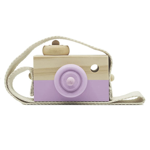 Baby Toy Wooden Mini Camera Toy, Kid Cute Mini Sharpe Toy Neck Hanging Photographed Props for Toddlers Children Kids' Room Hanging Decor Gift (Pur...