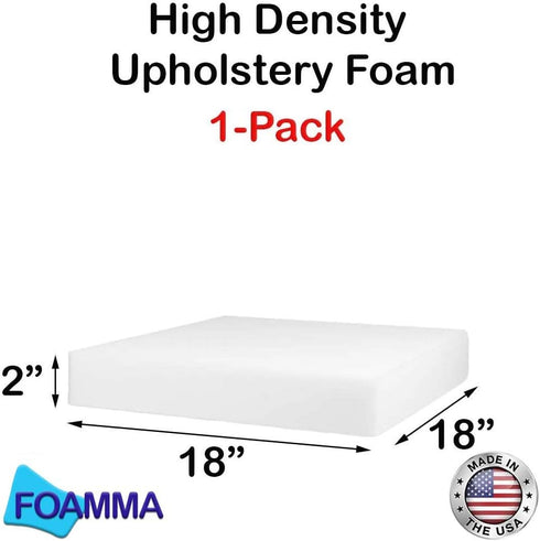 Foamma 1-Pack 2" x 18" x 18" High Density Upholstery Foam - Chair Cushion Square Foam for Dining Chairs, Wheelchair Seat Cushion Replacement...