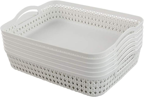 White Plastic Storage Basket Tray, Pack for 6 (Large)...