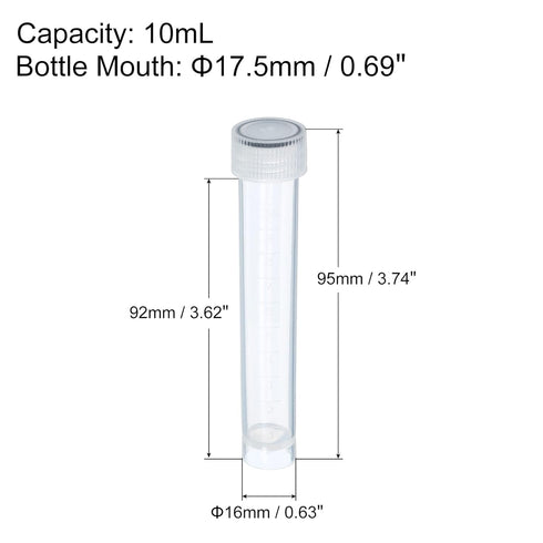 PATIKIL 10mL Plastic Test Tubes, 12 Pack Frozen Container Storage Clear Screw Cap for Lab Laboratory Science, Clear...