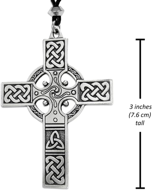 Large Celtic Cross Pendant Necklace - Pewter Irish Jewelry...
