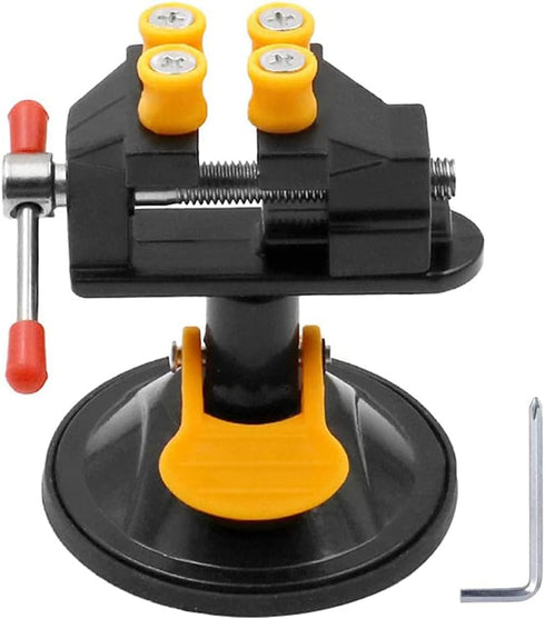 Universal Mini Table Bench Screw Clamp Engraving Table Vice 360 Rotatable Adjustable Table Vise Suction Cup Base for Jewelry Watch Walnut...
