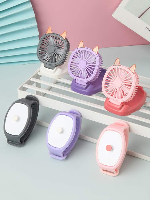 Upgrade version USB Rechargeable Fan With Comfortable Wrist Strap Portable Mini Fan Watch Built in colorful LED change light - Gray...