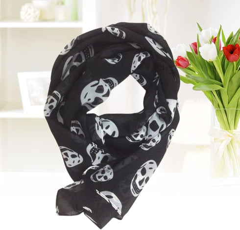 Wakauto Ladies Tulle Skull Pattern Printed Scarf Comfortable Long Style Fashion Soft Scarf Shawl Lady Girl 150 * 50cm...