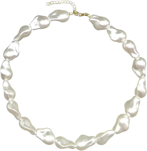 Baroque Pearl Necklace for Women Lrregular Pearl Choker Necklace Dainty White Pearl Beaded Necklace Vintage Pearl Charm Choker Necklace Birthday W...