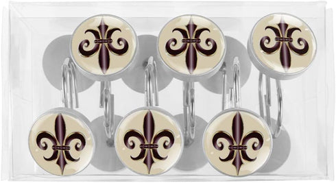 Fleur De Lis New Orleans Flower Crystal Glass Shower Curtain Hooks Rings Decorative Bathroom Decor - Set of 12...