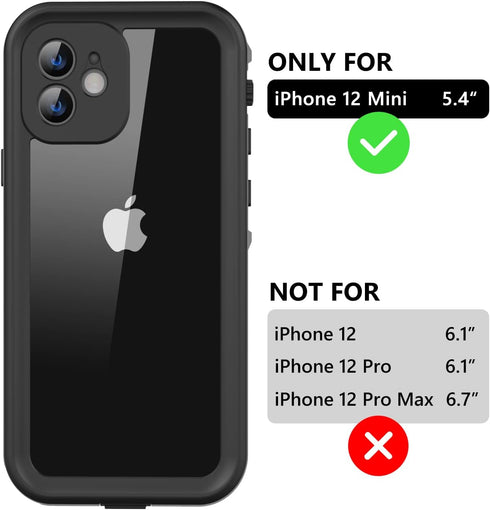 for iPhone 12 Mini Waterproof Case with Built-in Screen Protector, Shockproof Dustproof Full Body Protective IP68 Waterproof Phone Case for iPhone...