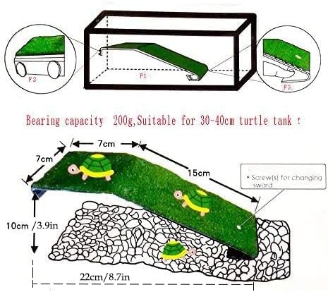YXQ Turtle Basking Platform Aquarium Tortoise Climbing Lawn Ladder Resting Terrace Fake Grass Ramp for Turtle Tank Crab Reptile...