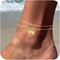 Gold Ankle Bracelets for Women, Dainty 14k Gold Anklets for Women Waterproof Gold Layered Box Chain Bow Charm Anklet Adjustable Herringbone Anklet...