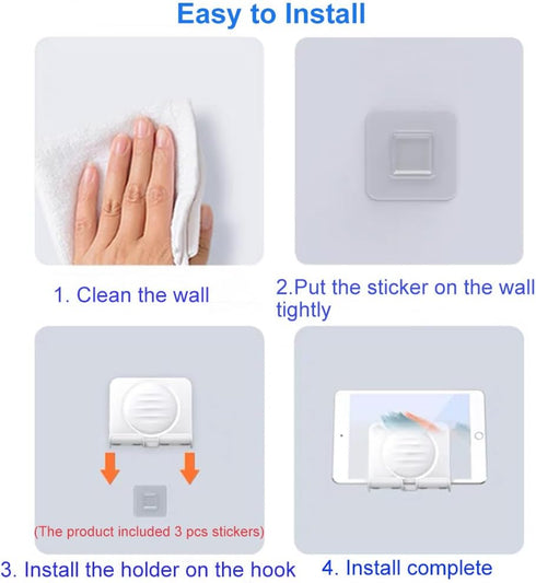Upgraded Shower Phone Holder Tablet Wall Mount Phone Holder Removable,Self-Adhesive Mobile Cell Phone iPad Holder for Bed Bathroom Kitchen, Compat...