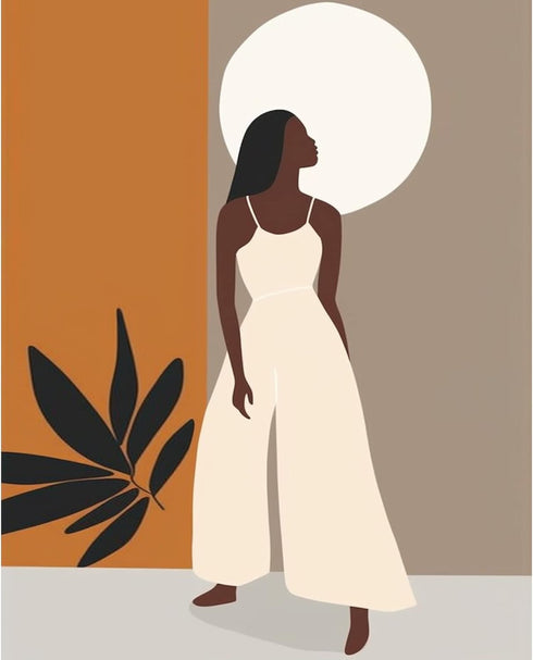 Afro Girl Painting Fashion Black Women Paint by Number Kits 16 x 20 inch Canvas DIY Tropical Leaves Oil Painting for Kids Adults Beginner with Bru...