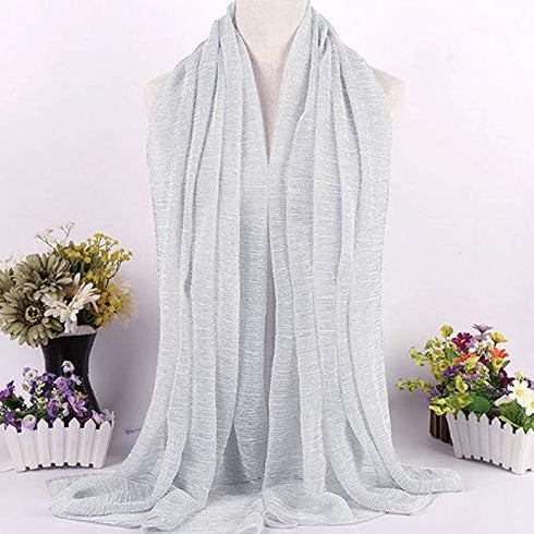 Women Solid Shimmer Hijab Muslim Head Wrap Long Scarf (Shimmer-Silver)...
