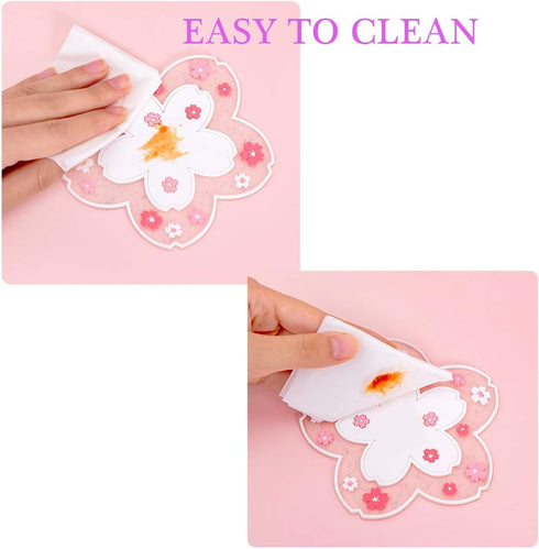 Sakura Coffee Cup Mat Kawaii Coaster 2PCS Cute Cherry Blossom PVC Home Tea Mug Pink Flower Pattern Anti-Skid Pot Bowl Pad Placemat for Desk Drink ...