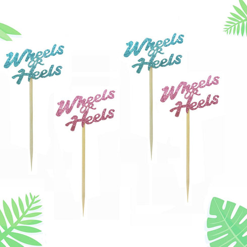 Morndew 24 PCS Wheels or Heels Cupcake Toppers for Gender Reveal Baby Shower Birthday Party Wedding Party Decorations - Boy or Girl - He or she...
