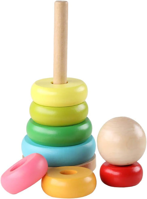Stacking Rings Toy Wooden Rainbow Stacker Toddler Learning Toys for 18 Months 2 Year Old Baby Boys Girls Non-toxic...
