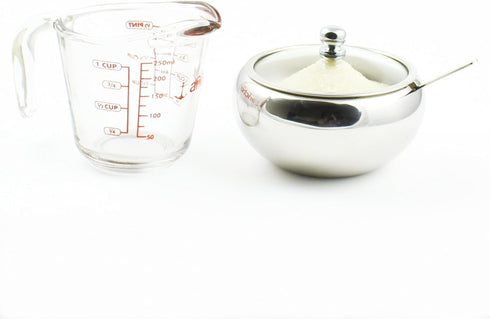 Zoie + Chloe Stainless Steel Sugar Bowl with Glass Lid - Bonus Spoon - 2 Cup Capacity (500ml)...