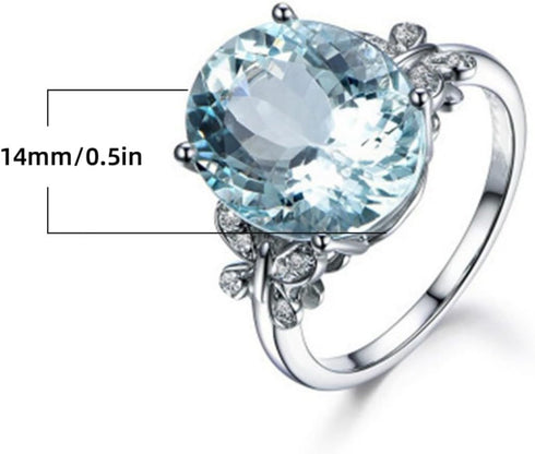 Rhinestone Butterfly Ring Natural Topaz Stone Crystal Engagement Ring Charm Gemstone Ring ,Sea Blue,Size 10...