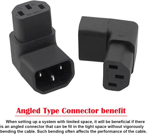 JSER IEC Male C14 to Up Direction Right Angled 90 Degree IEC Female C13 Power Extension Adapter 220V 10A Max...