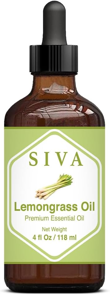 Siva Lemongrass Essential Oil - 4 Fl Oz – Natural Lemongrass Oil - for Diffuser, Face, Skin Care, Aromatherapy, Hair Care, Scalp and Body Massage ...