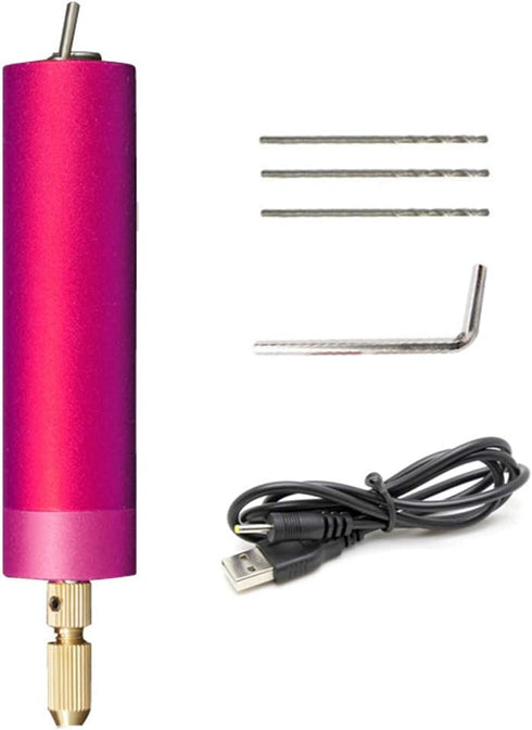 DIY Hand Electric Drill Mini DIY Grinding Polishing Engraving Machine Tools Set Cordless Rotary Tool (USB Aluminum Drill + Three Bits) (Red)...