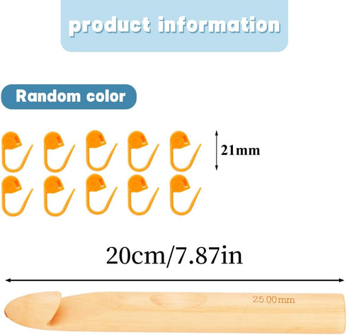 Wooden Crochet Hooks, 25mm Wooden Handle Crochet Hook Bamboo Knitting Crochet Needles with 10 pcs Knitting Stitch Markers for Handcraft Crocheting...