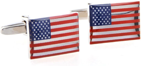 American Official Flag USA America Pair Cufflinks in a Presentation Gift Box & Polishing Cloth...