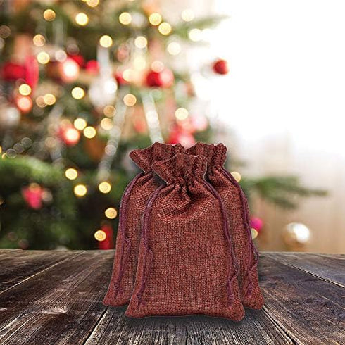 12-Pack 5.5x7.75 Natural Burlap Gift Bags w. Drawstring (Maroon Red, Medium) for Party Favors, Presents or DIY Craft by TheDisplayGuys...