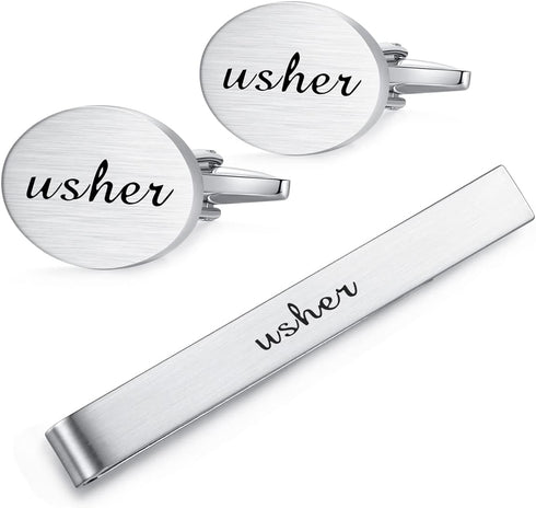HONEY BEAR Wedding Cufflinks Tie Clip Set for Men's Shirt Marriage Gift with Box,Brushed Silver...