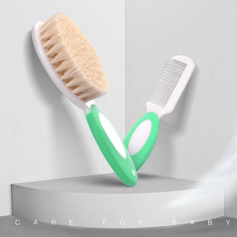 Baby Hair Brush and Comb Set for Newborns & Toddlers | Natural Soft Goat Bristles | Ideal for Cradle Cap | Perfect Baby Registry Gift (Green)...