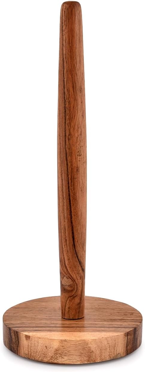 NIRMAN Acacia Wood Paper Towel Holder Decorative Countertop Standing Rolls Holder for Kitchen, Toilet, Pantry and Bathroom (5" x 5" x 12")...