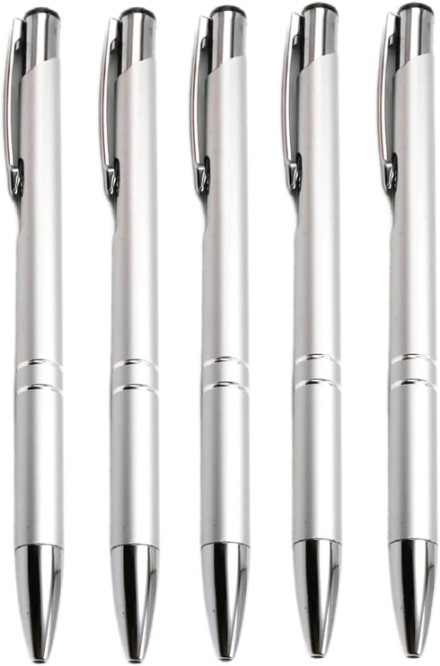 Stylish quality 5 metal ballpoint Pens, black ink, soft writing experience (Silver)...