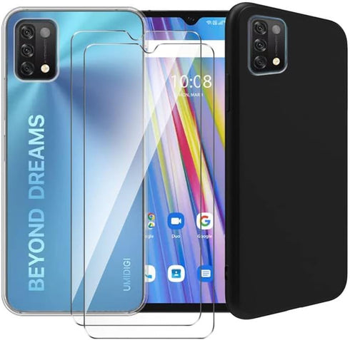 Clear Case for Umidigi A11 + Black Phone Protective Cover for Umidigi A11 + 2 Pack for Umidigi A11 Tempered Glass Screen Protector......