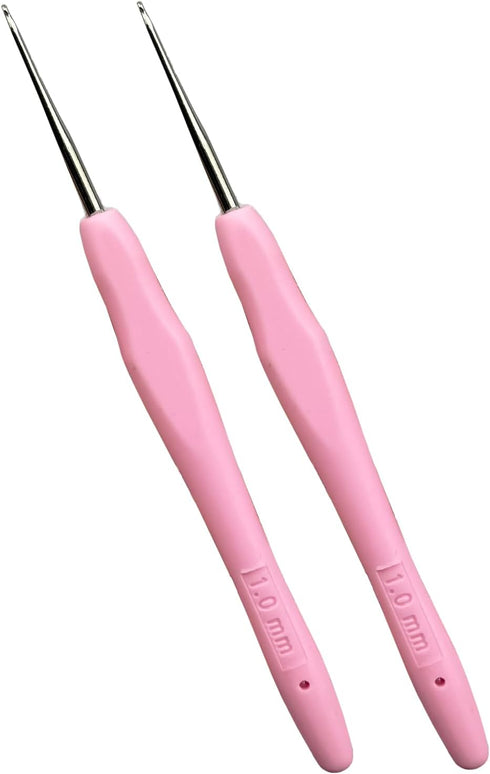 Mdoker 2PCS Small Size Crochet Hook Ergonomic Handle Crochet Hook Needles for Arthritic Hands,Thread Crochet Steel Lace Hooks Size 1mm......