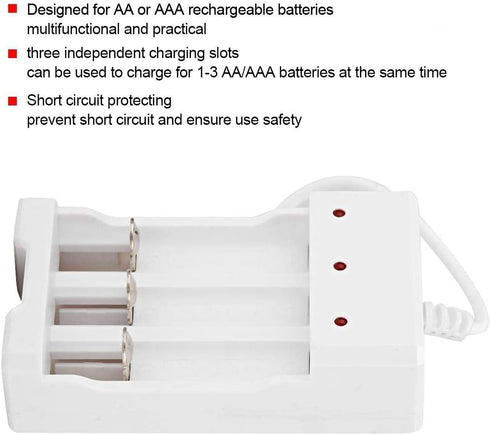 Portable Universal Rechargeable 3.6V Three Slots AA and AAA Battery Smart Charger......