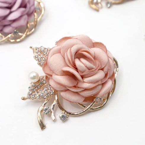 Rose Flower Brooches Pin for Women Men Wedding Party Gentleman's Essentials Handmade Crystal Pearl Fabric Flower Lapel Pin Elegant Dress Suit Acce...