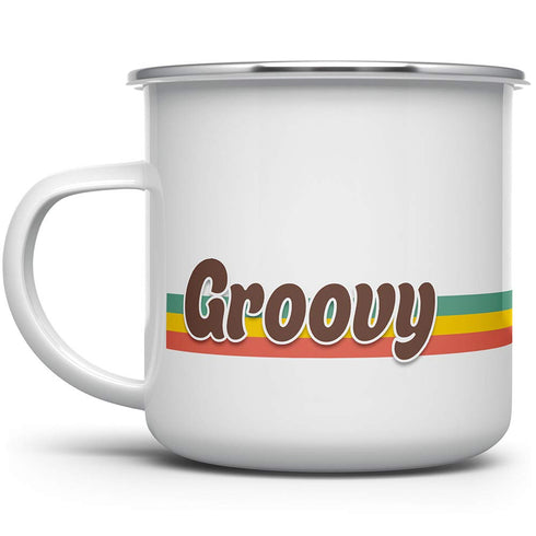Groovy Retro Camper Enamel Mug, Camping Coffee Mug, Outdoor Camp Mug (12oz)...