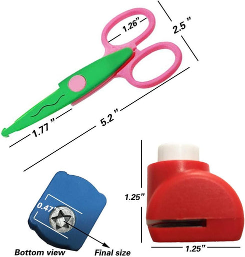14PCS Creative Scissors & Craft Punch, 6 Different Patterns Edging Scissors + Paper Punch for Teachers Kids DIY Photo Scrapbooking Album - Colorfu...