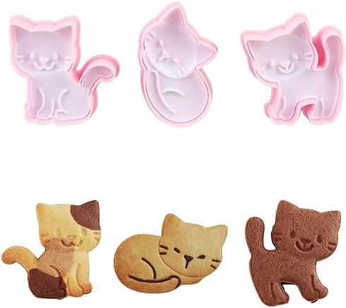 Cookie Cutters Cat Shape, 3PCS Cat Cookie Mold, Animal Cookie Stamps for Baking(Pink)...