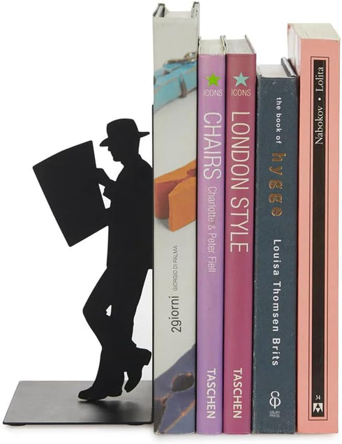 The Reader' Bookend – Decorative Metal Book Holder for Shelves – Modern Black Design – Ideal for Home and Office Décor for Book Lovers – Sujetali...