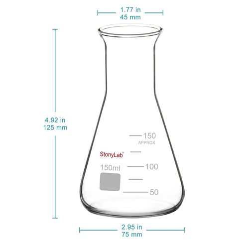 stonylab Glass Wide Mouth Erlenmeyer Flask, 150 ml Borosilicate Glass Erlenmeyer Flask with Heavy Duty Rim, 1 Pack...