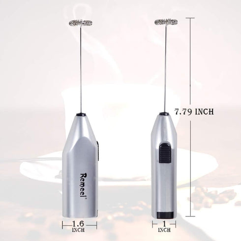 Handheld Milk Frother with Stainless Steel Whisk, Portable and Powerful Foam Maker for Morning Coffee, Latte, Cappuccino, Hot Chocolate (Silver)...