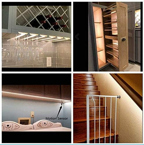 Sensky Motion Sensor LED Under Cabinet Lighting Kit Extendable Under Counter LED Light with Motion Sensor, Power Adapter for Gun Safe Light, Shelf...