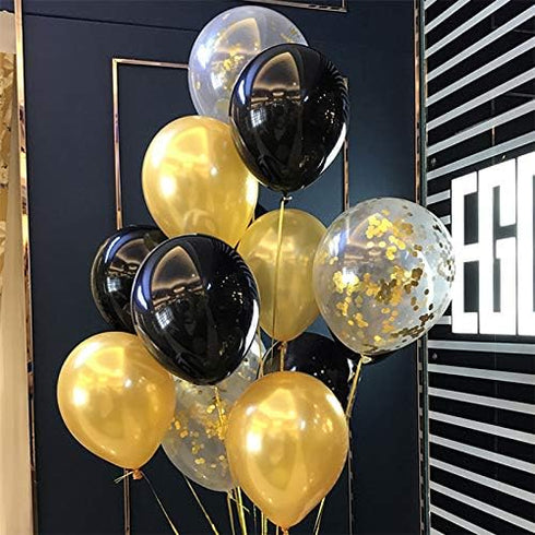 Gold Black Latex Balloons - 12" Latex Balloons Mix Clear Confetti Balloons Gold Party Decorations(Pack of 40)...