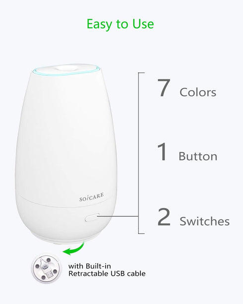 SOICARE Car Diffuser (2nd Generation), Small Portable Car Essential Oil Diffuser with Built-in USB Cable, Mini Aromatherapy Air Scent Humidifier D...