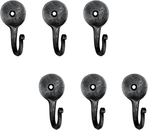 Hand Forged Metal Wall Hook Set of 6 Pcs Wrought Iron Handmade Rustic Hook for Plant & Mug Blacksmith Farmhouse Decor Coat Hook Rack Antique Finis...