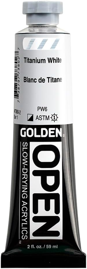 OPEN Slow-Drying Acrylics by GOLDEN, Titanium White, 2 fl oz. tube, Professional Acrylic Paint, Semi-Opaque...