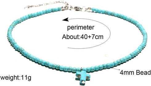 Small Dainty Cross Necklace Pendant Bohemian Turquoise Seed Bead Beaded Necklace Choker for Women Men Faith Jewelry Gift...